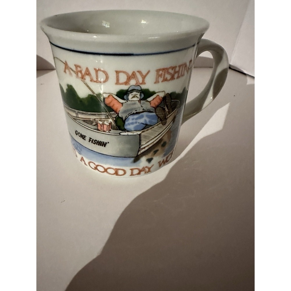 A Bad Day Fishing Mug Funny Fisherman Mug Otigiri VTG 12oz Coffee Cup Gift Idea